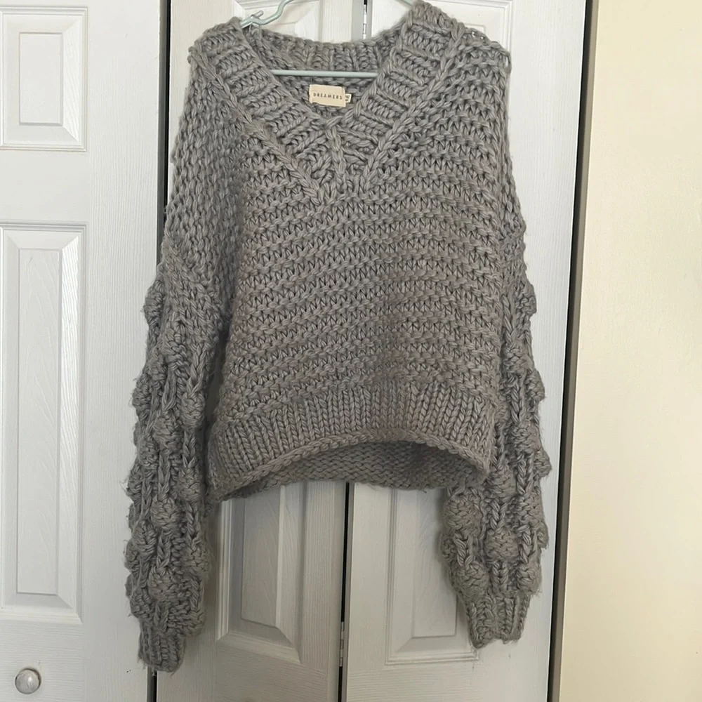 Heavy chunky knit cropped grey sweater - Picture 1 of 5